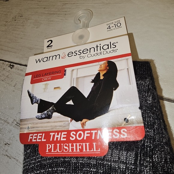 Cuddl Duds Socks Women 4-10 Black Gray Crew Warm Essentials Plushfill Super Soft - Picture 6 of 7